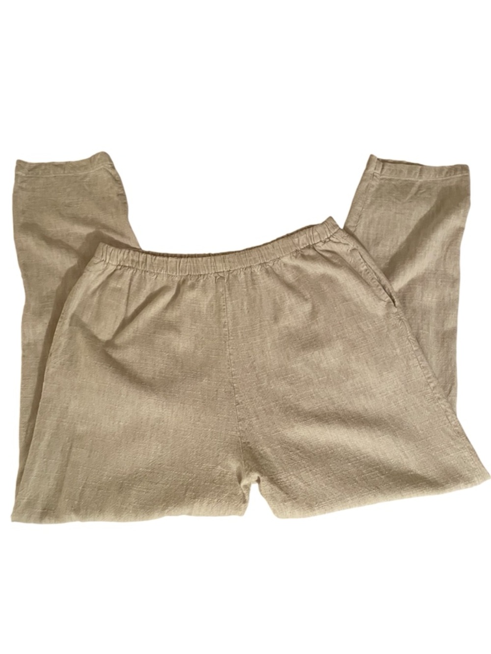 Women’s Woven Casual Elastic Waist Pants - Beige Size Large
